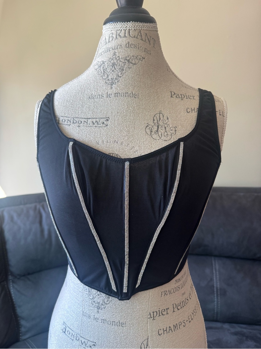 Victoria's Secret Black Rhinestone-Trim Corset Tank